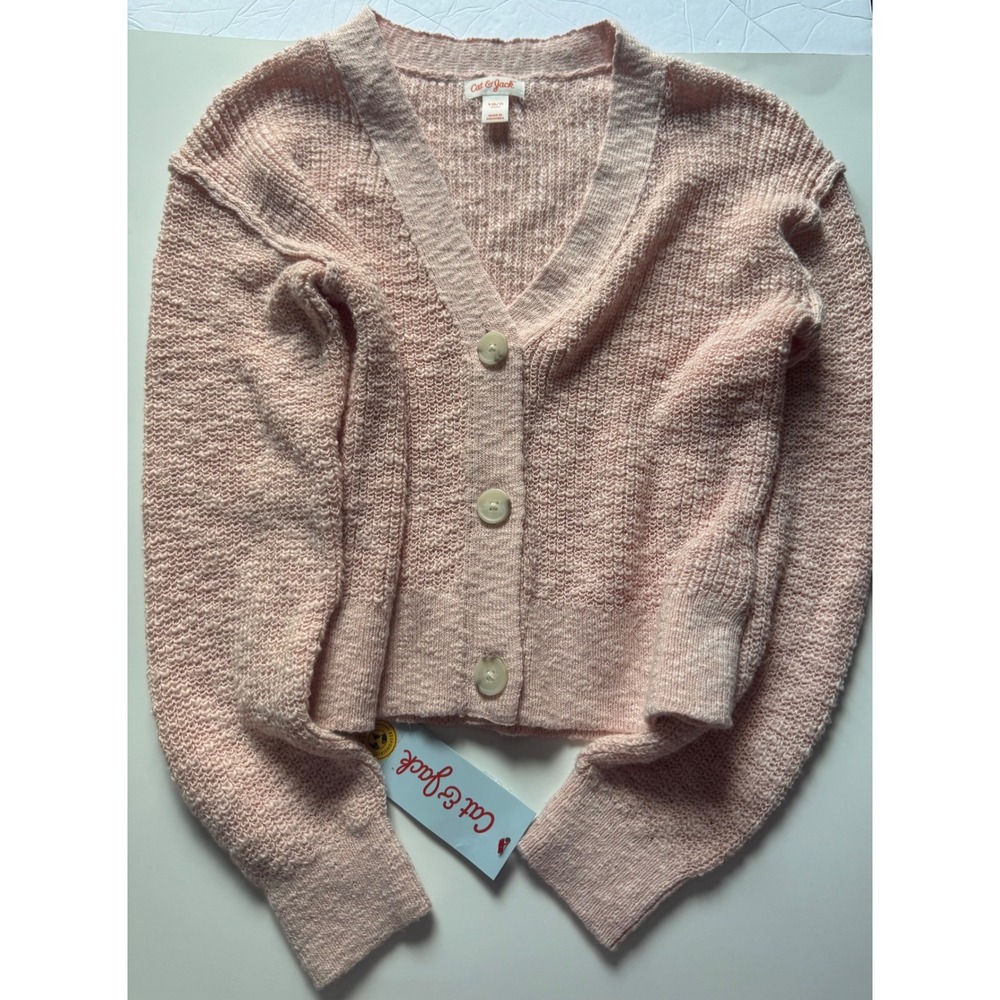 Cat & Jack Girls Pink Knit Button Front Cardigan Sweater Size S 6/7 NWT